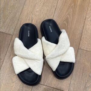 Maeve Women's Cream and Black Slide Sandals